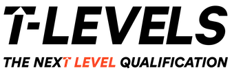 T Level logo in black and white, T and Level are in orange. 