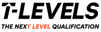 T Level logo in black and white, T and Level are in orange.